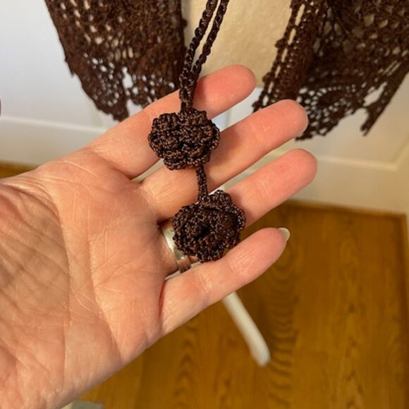 Vintage Y2k Fairy Cottagecore Crochet Knit Brown Open Cardigan OS - Picture 7 of 11